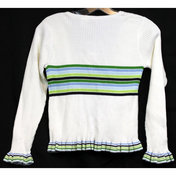NWT 2004 Gymboree Dandelion Wishes Cardigan Sweater Lettuce Ruffle Stripe sz 9 - Picture 4 of 5